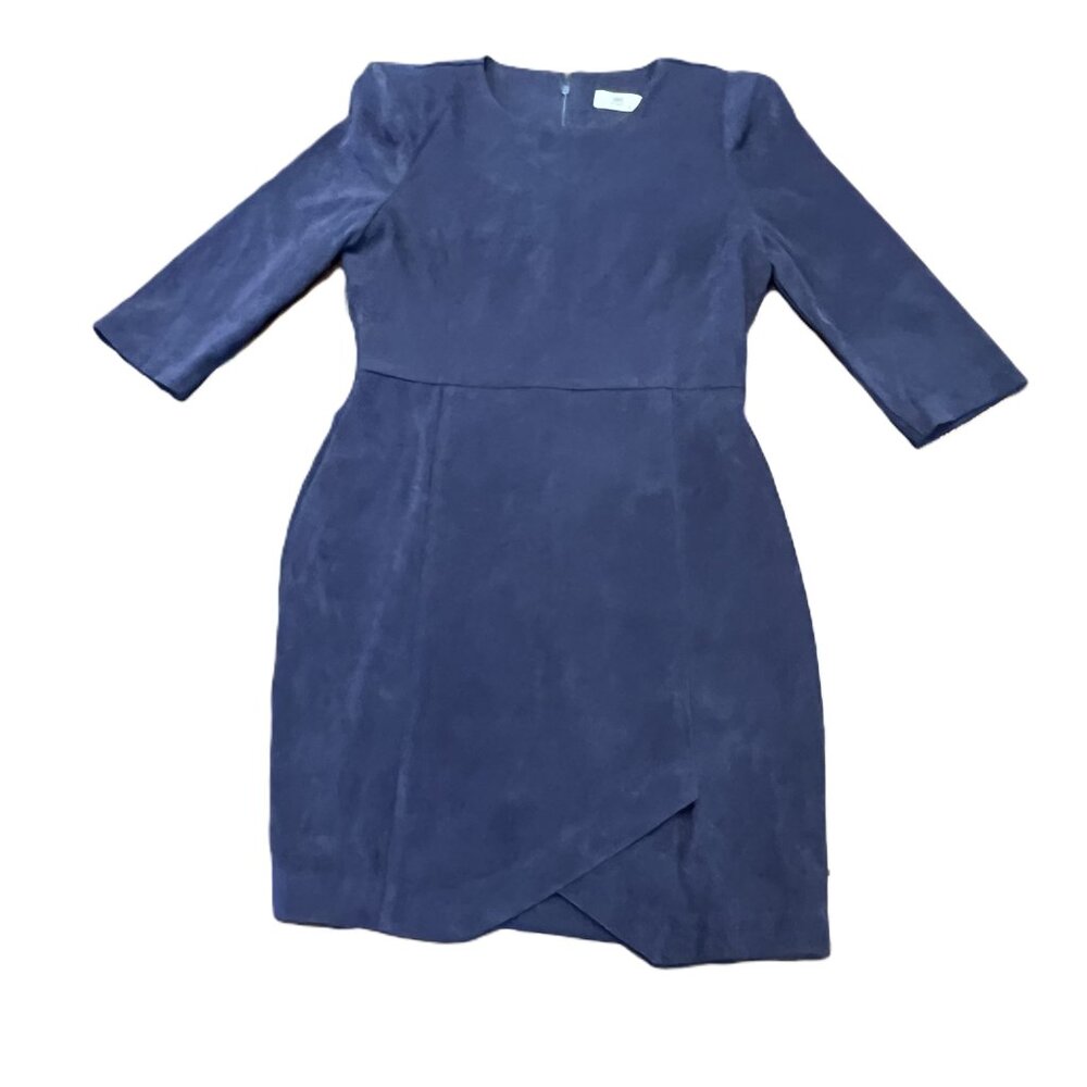 Vtg Sz XS Made in Korea Navy Blue Velour Mini Dress Asymmetrical Hem 90s Bodycon